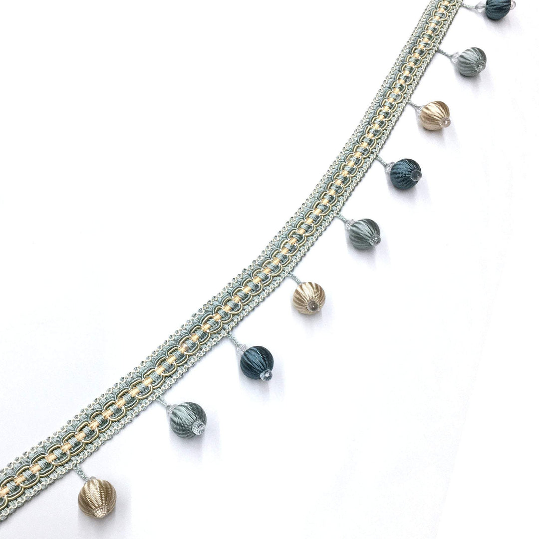 2 COLORS / GISELLE 2" Pink Blue Boho Pompom ball Beaded Tassel Fringe Trim / By The Yard - Classic & Modern